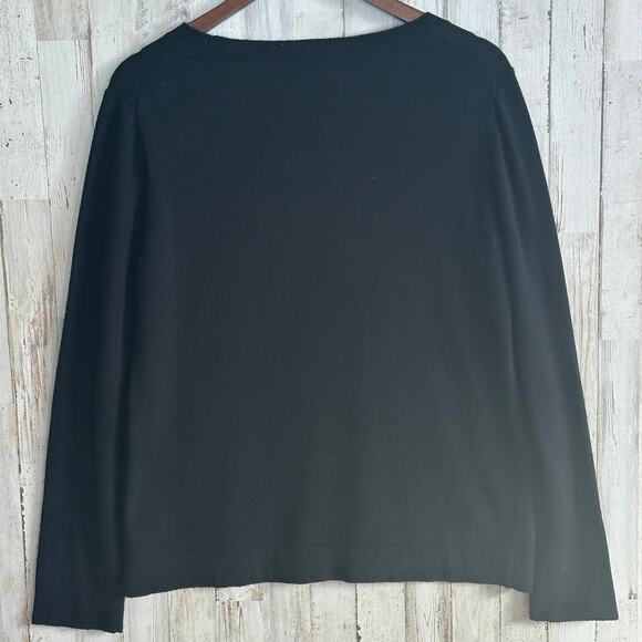 J Crew Teddie Sweater Large Black Wool Cotton Preppy Minimalist Academia EUC - Picture 2 of 8